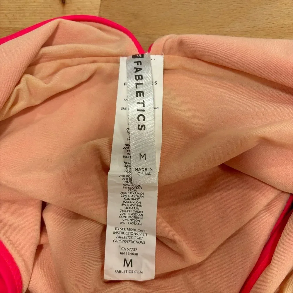 Fabletics Maro Mallet Medium One-Piece Swimsuit Plunge Front/Back Hot Coral